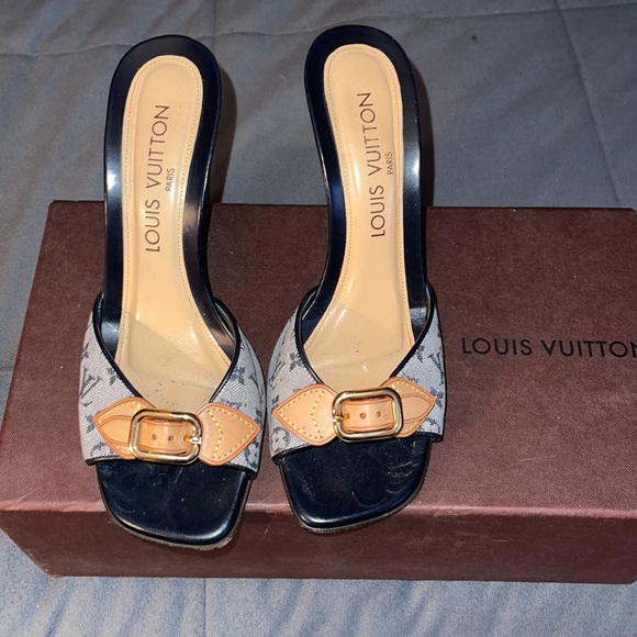 Vintage Louis Vuitton Denim Monogram Mules - Picture 2 of 5